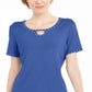 Karen Scott Top Feminino com Tachas e Decote em V Azul Tamanho P