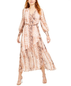 Vestido midi com estampa de cobra e amarração na cintura Bar III feminino, rosa, tamanho P