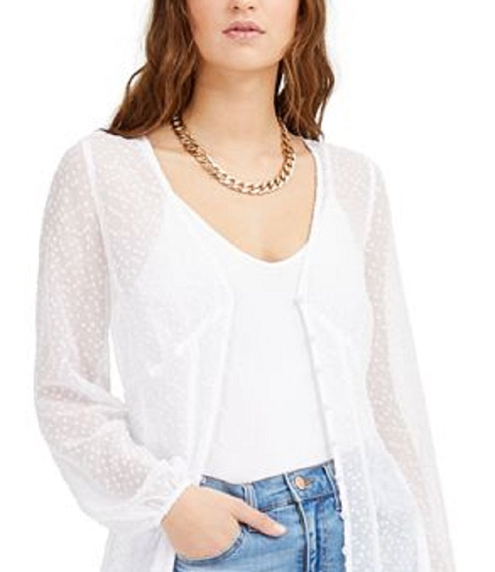 Cardigan feminino transparente de manga comprida aberto Bar III, tamanho grande, branco