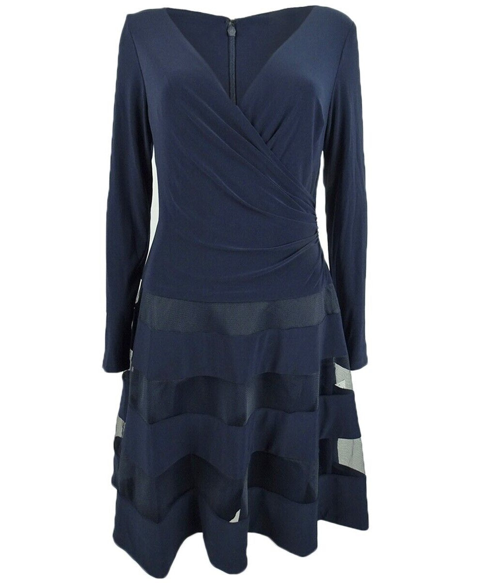 Vestido de malha com acabamento em tule feminino Lauren Ralph Lauren, azul-marinho, tamanho 2