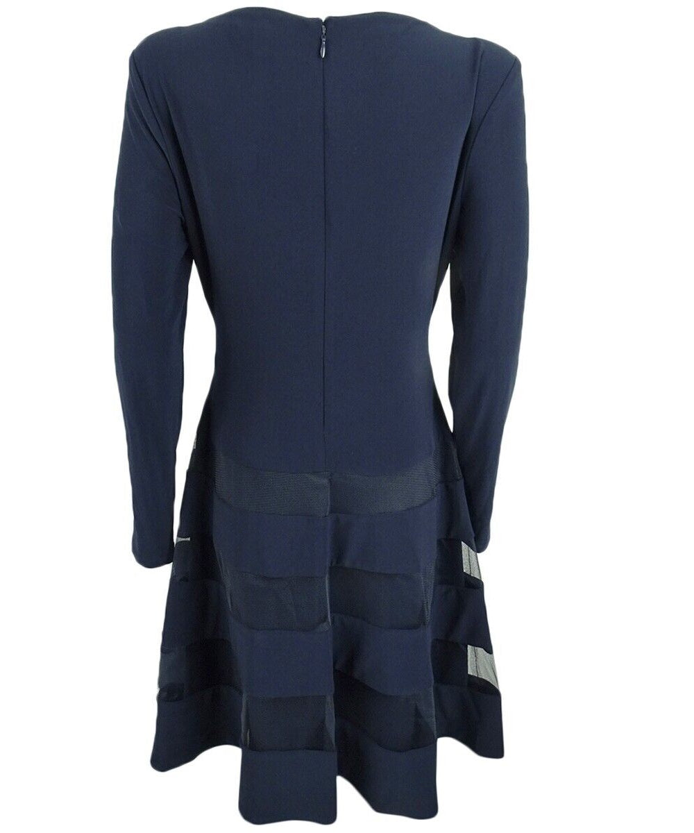 Vestido de malha com acabamento em tule feminino Lauren Ralph Lauren, azul-marinho, tamanho 2