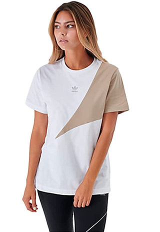 Camiseta feminina Adidas Originals de algodão com blocos de cores Boyfriend, branca, tamanho XS