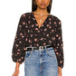 1.STATE Camisa feminina floral com botões, preta, tamanho 1X