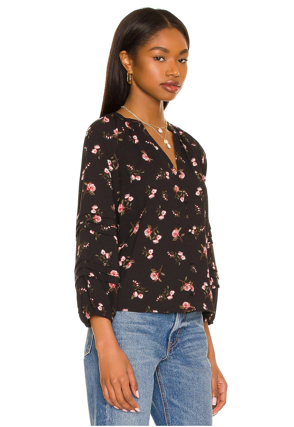 1.STATE Camisa feminina floral com botões, preta, tamanho 1X