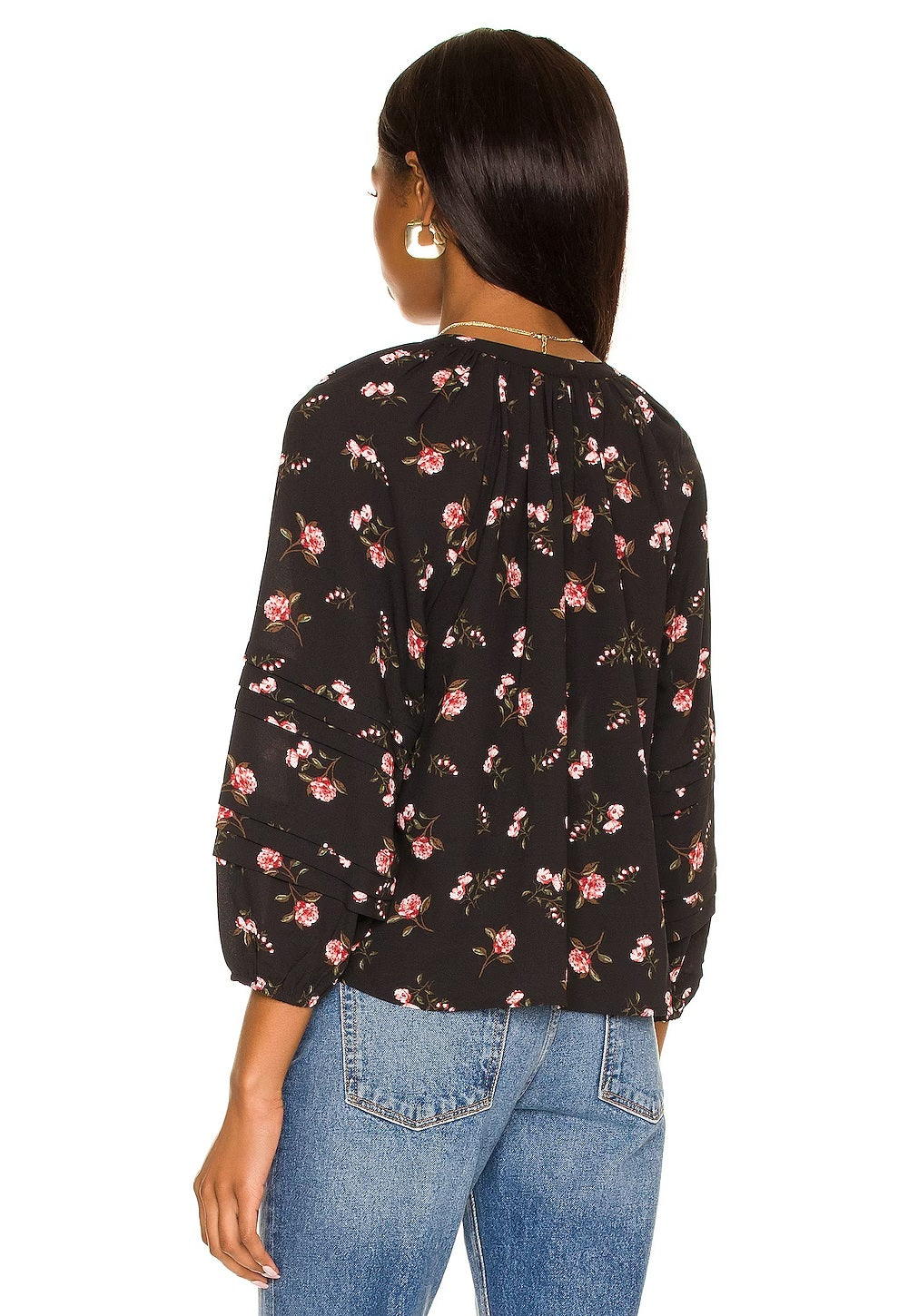 1.STATE Camisa feminina floral com botões, preta, tamanho 1X