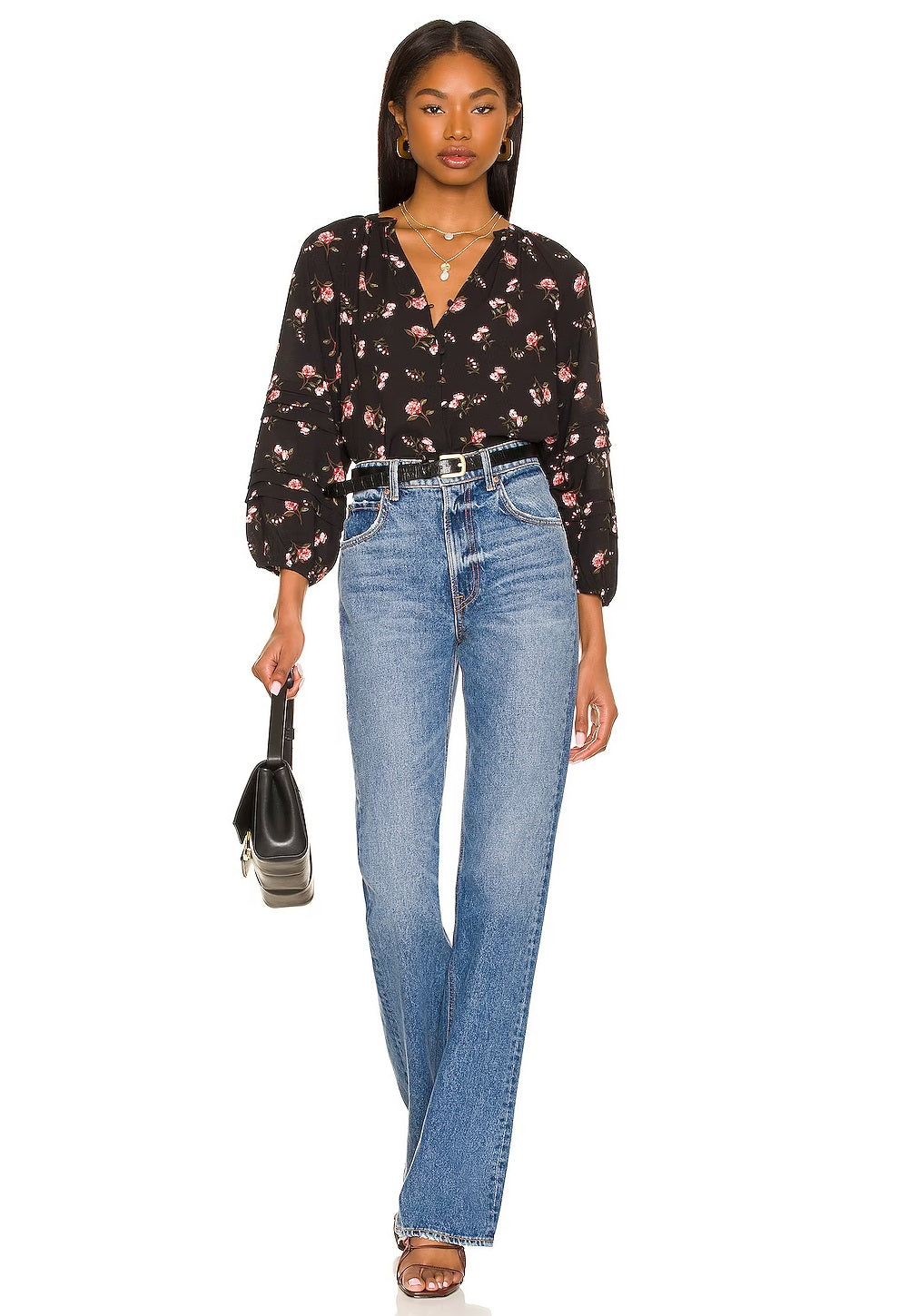 1.STATE Camisa feminina floral com botões, preta, tamanho 1X