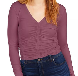 Blusa feminina Bar III com decote em V e franzido frontal, roxa, tamanho GG