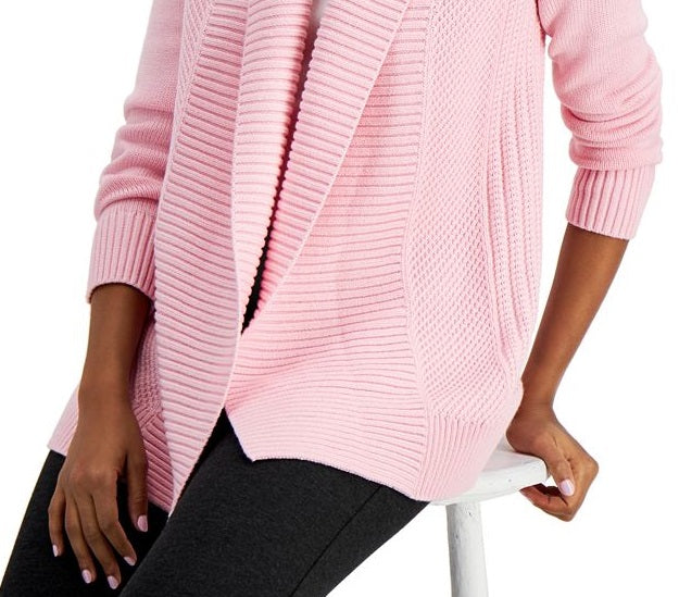 Cardigan Charter Club com gola xale e frente aberta, rosa, tamanho XS