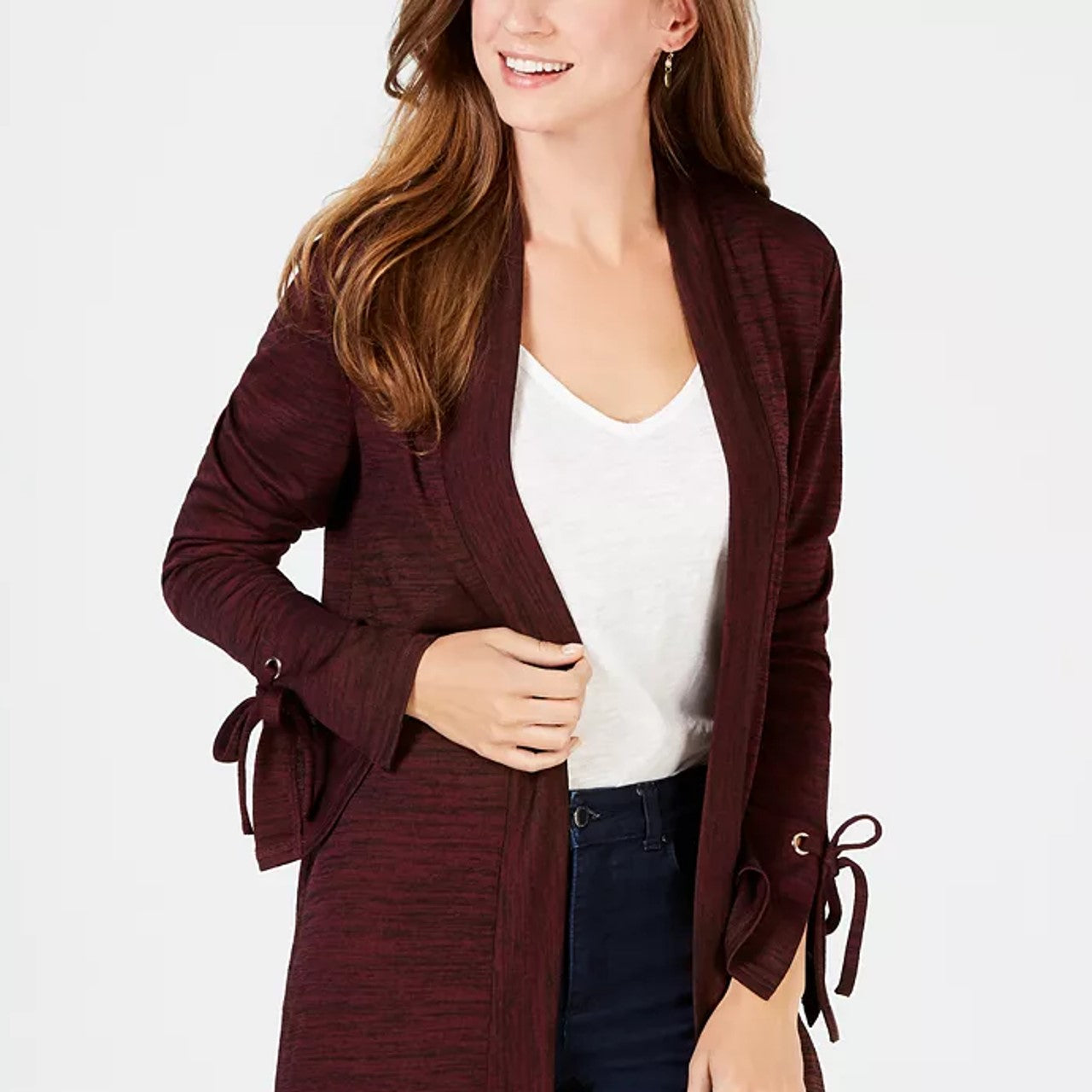 Cardigan feminino Charter Club Petite com punhos amarrados, preto, tamanho combinado, pequeno, grande