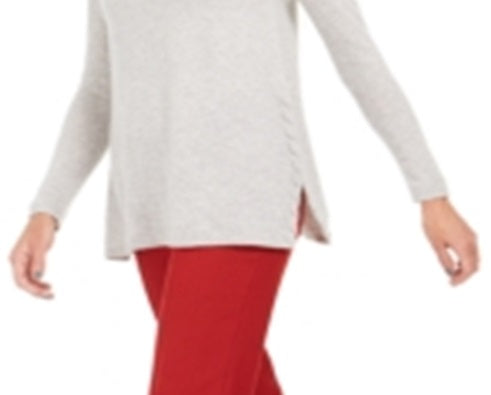 Suéter feminino de cashmere com trama lateral Charter Club, tamanho médio, prateado