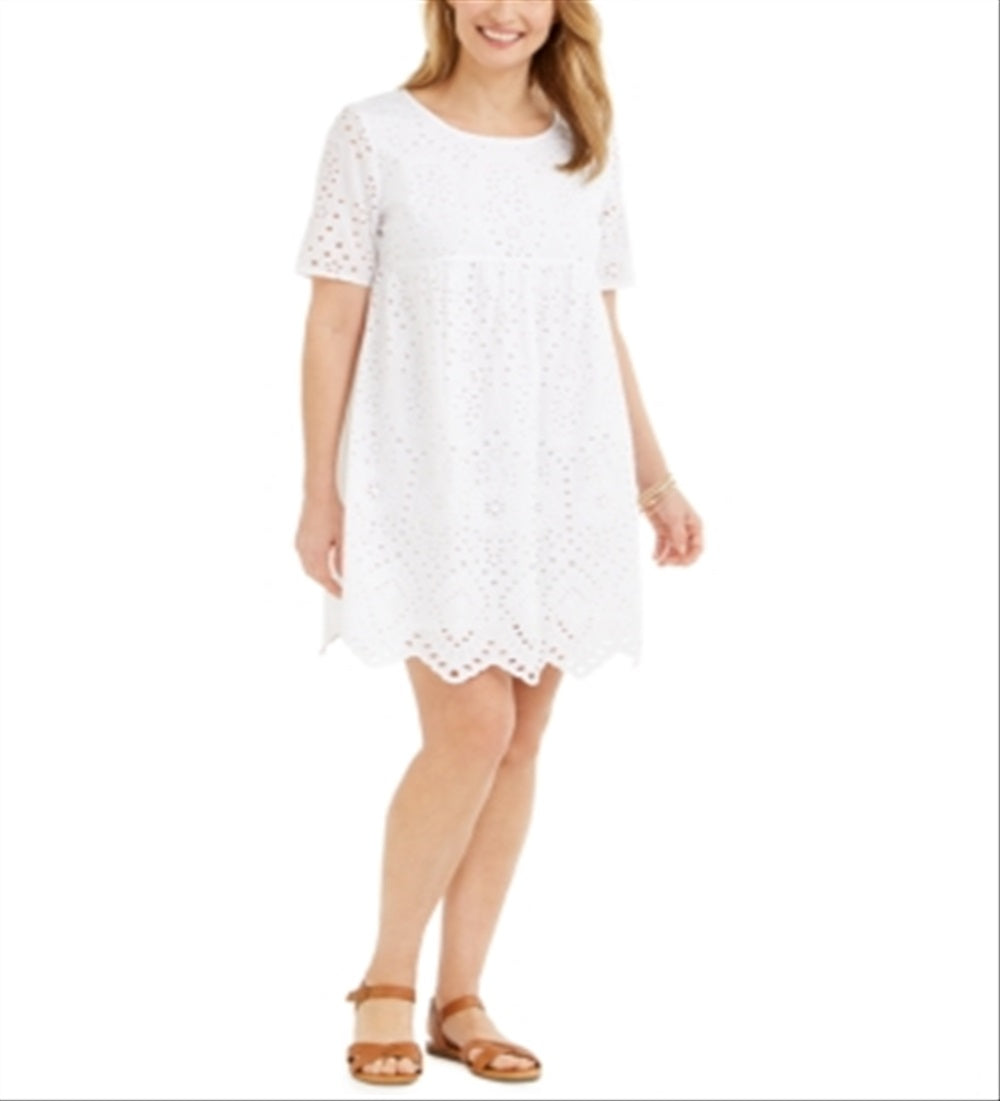 Vestido babydoll feminino com ilhós Style &amp; Co, branco brilhante, tamanho M