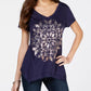 Blusa feminina estilo lenço com estampa metálica, azul marinho, tamanho G