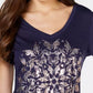 Blusa feminina estilo lenço com estampa metálica, azul marinho, tamanho G