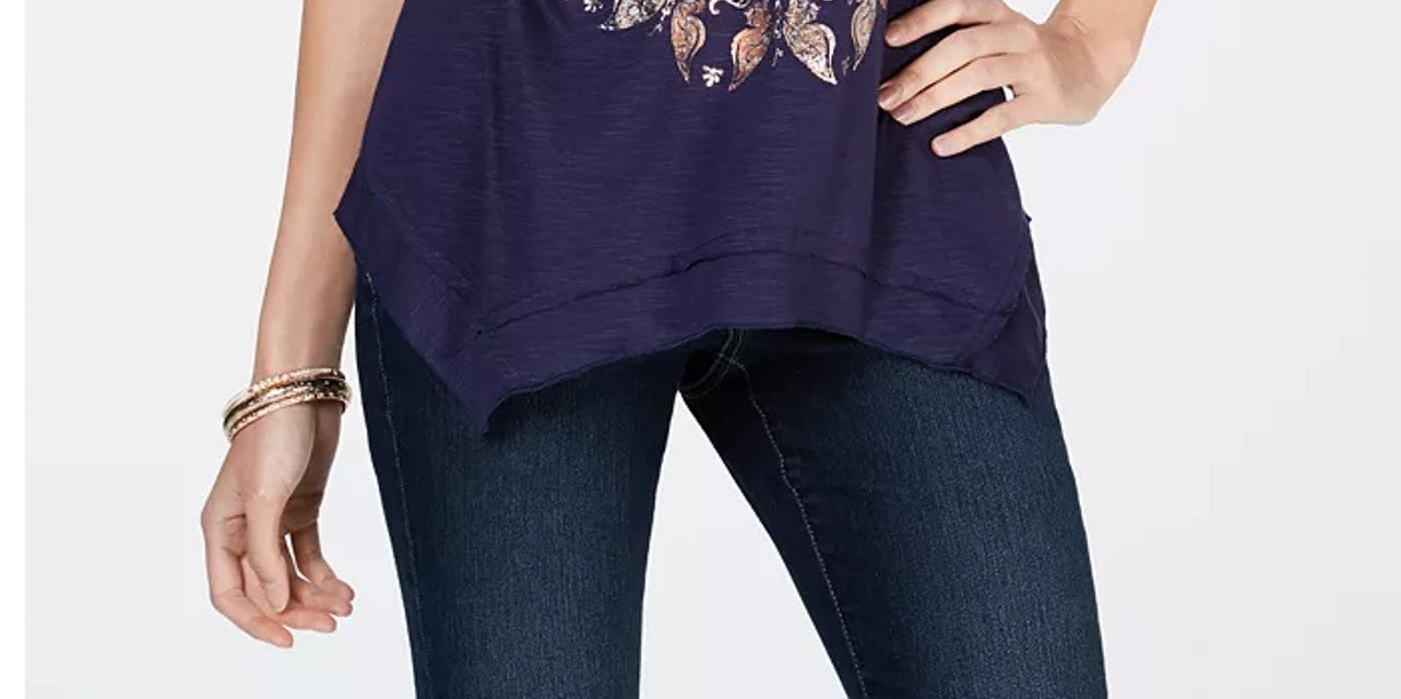 Blusa feminina estilo lenço com estampa metálica, azul marinho, tamanho G