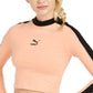 Camiseta feminina Puma Parfait Side Stripe Logo Cropped Manga Longa Laranja Tamanho X-G