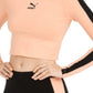 Camiseta feminina Puma Parfait Side Stripe Logo Cropped Manga Longa Laranja Tamanho X-G