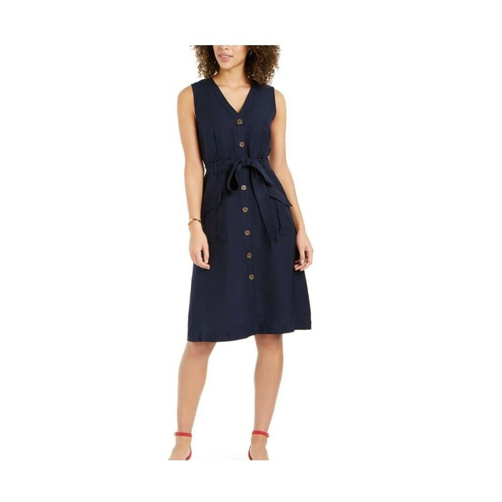 Vestido feminino Charter Club com botões frontais, azul intrépido, tamanho 10