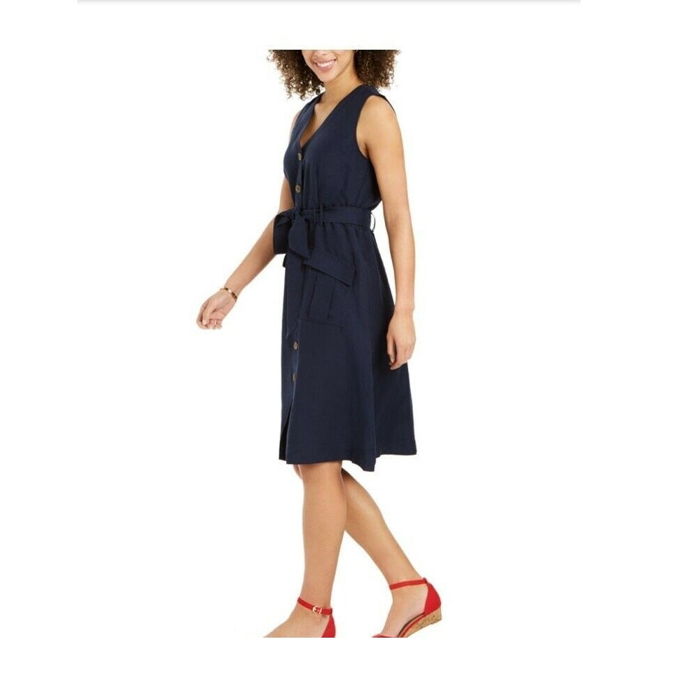Vestido feminino Charter Club com botões frontais, azul intrépido, tamanho 10