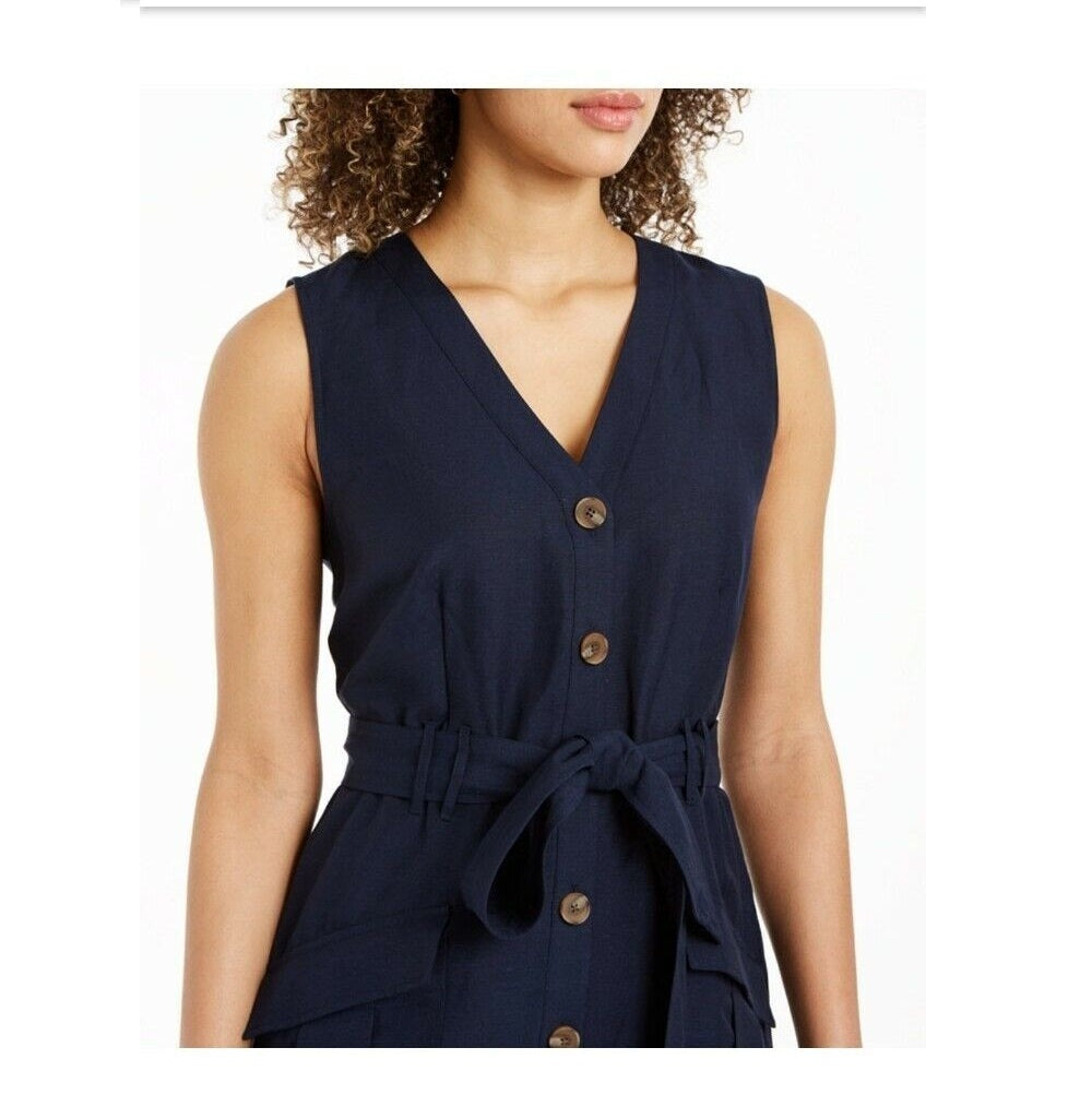 Vestido feminino Charter Club com botões frontais, azul intrépido, tamanho 10