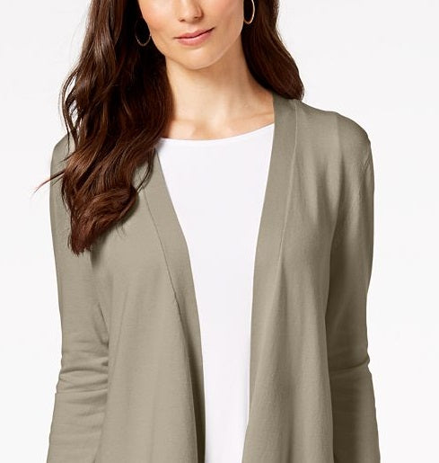 Cardigan feminino Charter Club com frente aberta, cinza, tamanho pequeno