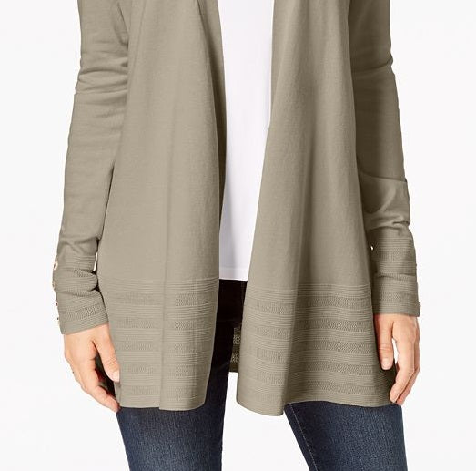 Cardigan feminino Charter Club com frente aberta, cinza, tamanho pequeno