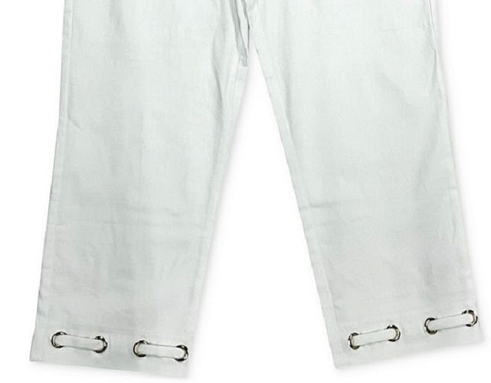Calça Capri Feminina JM Collection com Controle de Barriga e Grommet, Branca, Tamanho Grande