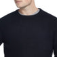 Suéter listrado masculino vintage à prova de intempéries com gola redonda, preto, tamanho médio