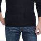 Suéter listrado masculino vintage à prova de intempéries com gola redonda, preto, tamanho médio