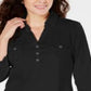 Camisa polo feminina Karen Scott manga 3/4 preta tamanho pequeno pequeno