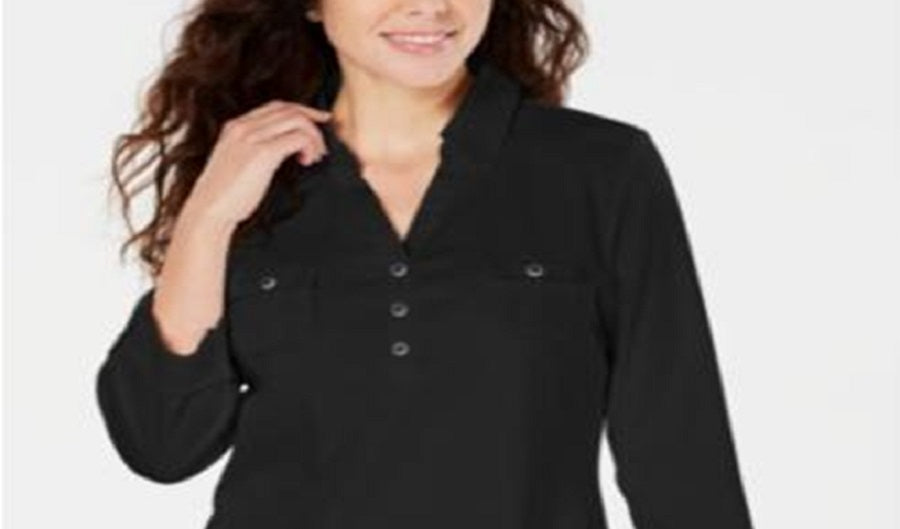Camisa polo feminina Karen Scott manga 3/4 preta tamanho pequeno pequeno