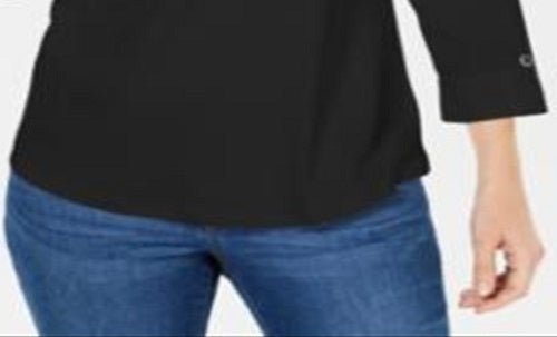 Camisa polo feminina Karen Scott manga 3/4 preta tamanho pequeno pequeno