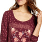 Camiseta feminina de manga comprida estampada Lucky Brand, vermelha, tamanho X-G