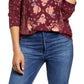 Camiseta feminina de manga comprida estampada Lucky Brand, vermelha, tamanho X-G