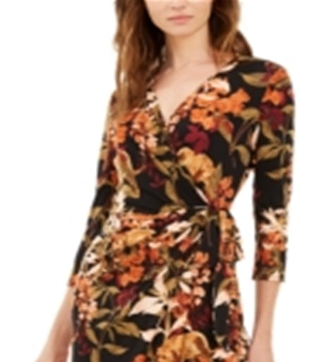 Vestido envelope falso com estampa de selva feminino da INC International Concepts, preto, tamanho pequeno GG