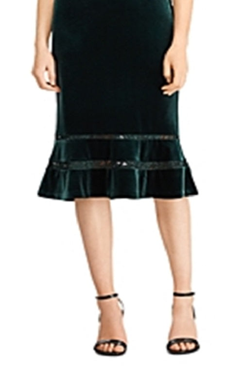 Vestido de coquetel Ralph Lauren feminino, decote em V, abaixo do joelho, verde, tamanho 4