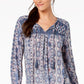 Blusa feminina estilo camponesa com estampa mista azul tamanho pequeno P