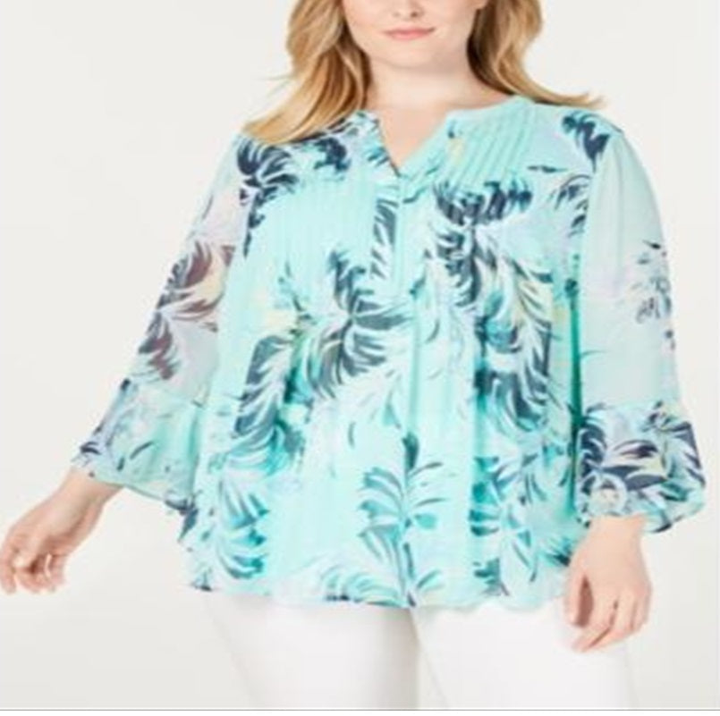 Blusa feminina Charter Club Plus com estampa e babados em camadas, azul, tamanho 1X