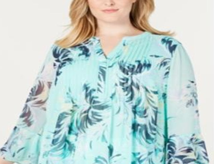 Blusa feminina Charter Club Plus com estampa e babados em camadas, azul, tamanho 1X