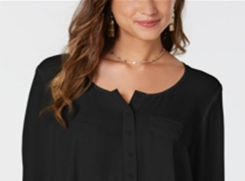 Blusa feminina com babados, manga comprida e decote redondo, preta, tamanho extrapequeno