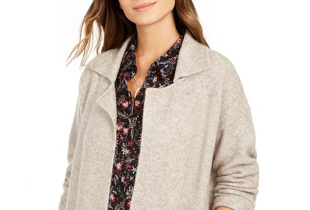 Jaqueta feminina estilo &amp; co com frente aberta marrom tamanho GG