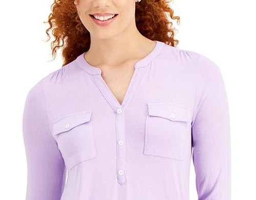 Blusa feminina estilo &amp; co com decote aberto e mangas bufantes, roxa, tamanho médio