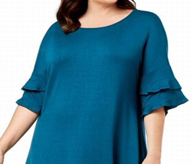 Vestido feminino John Paul Richard Plus Shift com babados em camadas, verde, tamanho 1X