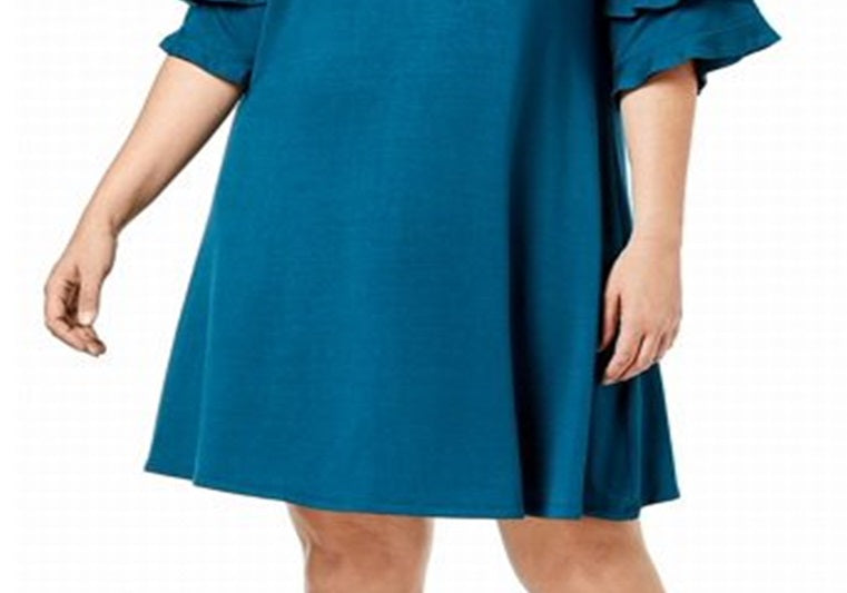 Vestido feminino John Paul Richard Plus Shift com babados em camadas, verde, tamanho 1X