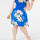 Vestido feminino Jessica Howard com decote em v, sem mangas, floral, comprimento até o joelho, azul, tamanho 16W