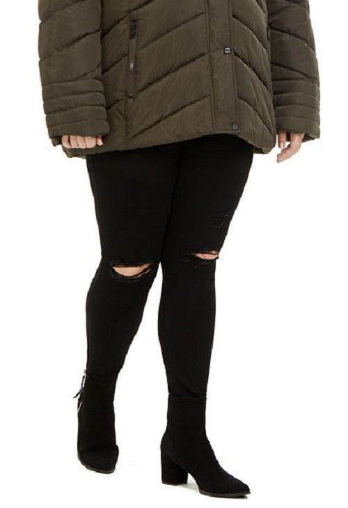 Casaco acolchoado com capuz e acabamento em pele sintética Madden Girl Junior's Plus, verde, tamanho 3X