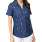 Blusa feminina Karen Scott com botões bordados, azul, tamanho pequeno