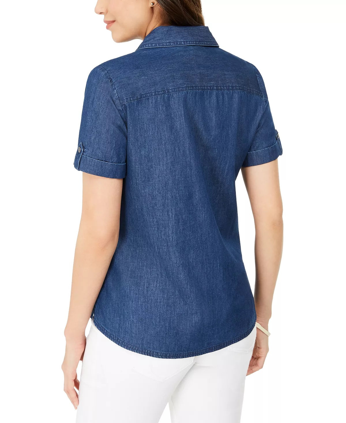 Blusa feminina Karen Scott com botões bordados, azul, tamanho pequeno