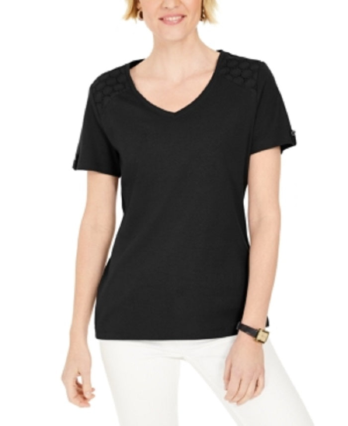 Karen Scott Top Feminino com Ombros Abertos e Decote em V Preto Tamanho XXG