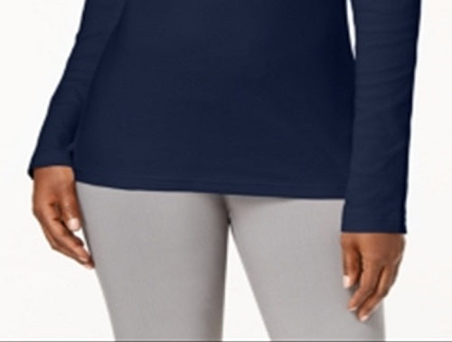 Karen Scott Blusa de algodão com gola alta e manga comprida feminina, azul, tamanho pequeno