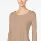 JM Collection Top feminino com decote redondo e lantejoulas, bege, tamanho extrapequeno